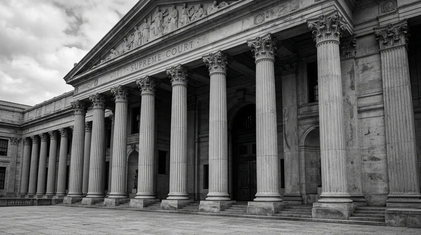 Fachada de columnas de un tribunal de justicia
